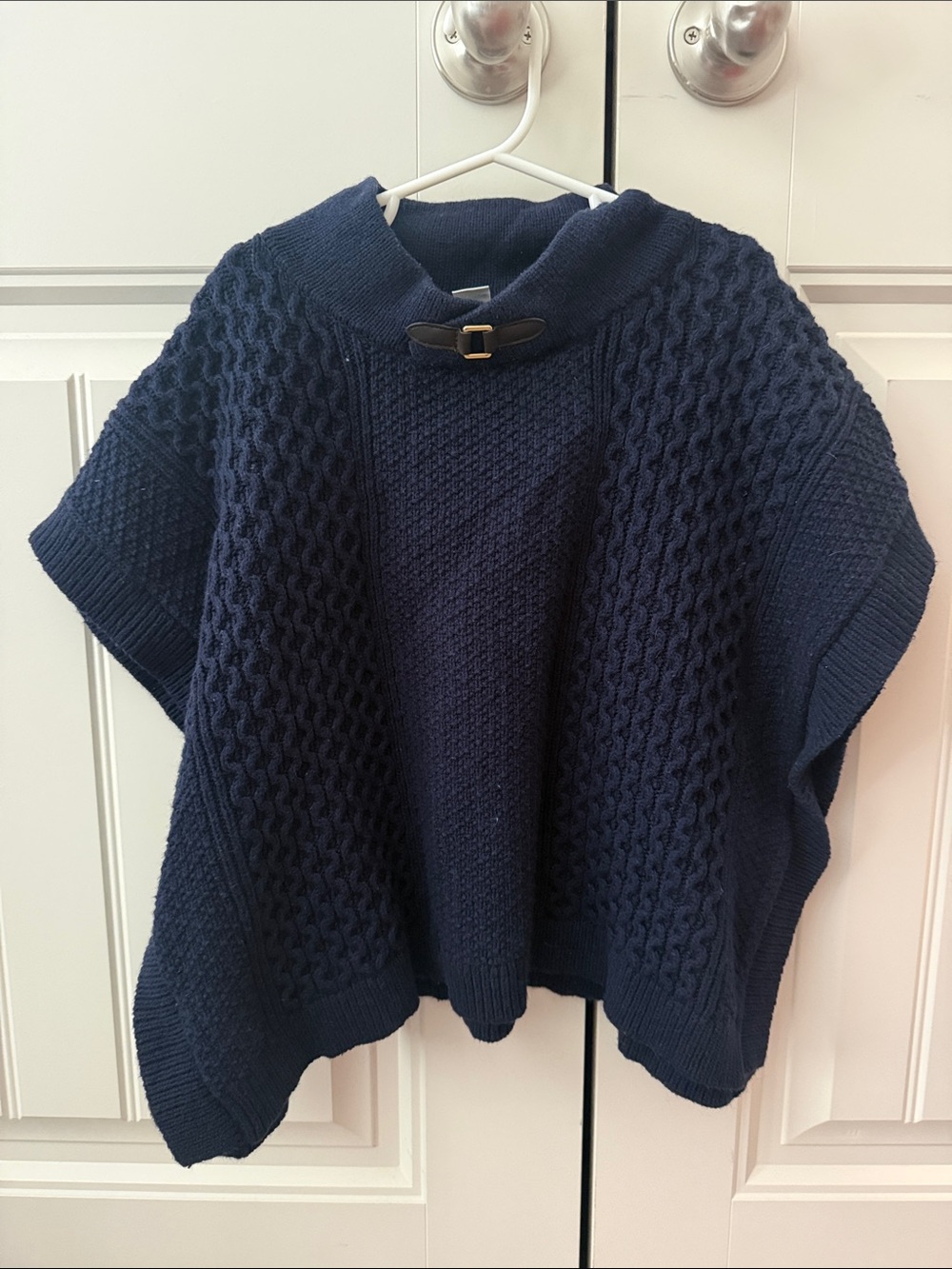 Janie and Jack Navy Cable-Knit Poncho with Buckle Collar